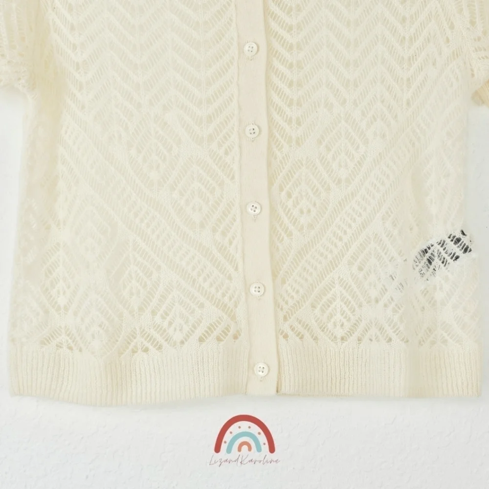 New! J. Crew Cashmere Sheer Pointelle Button-up Short Sleeve Cardigan